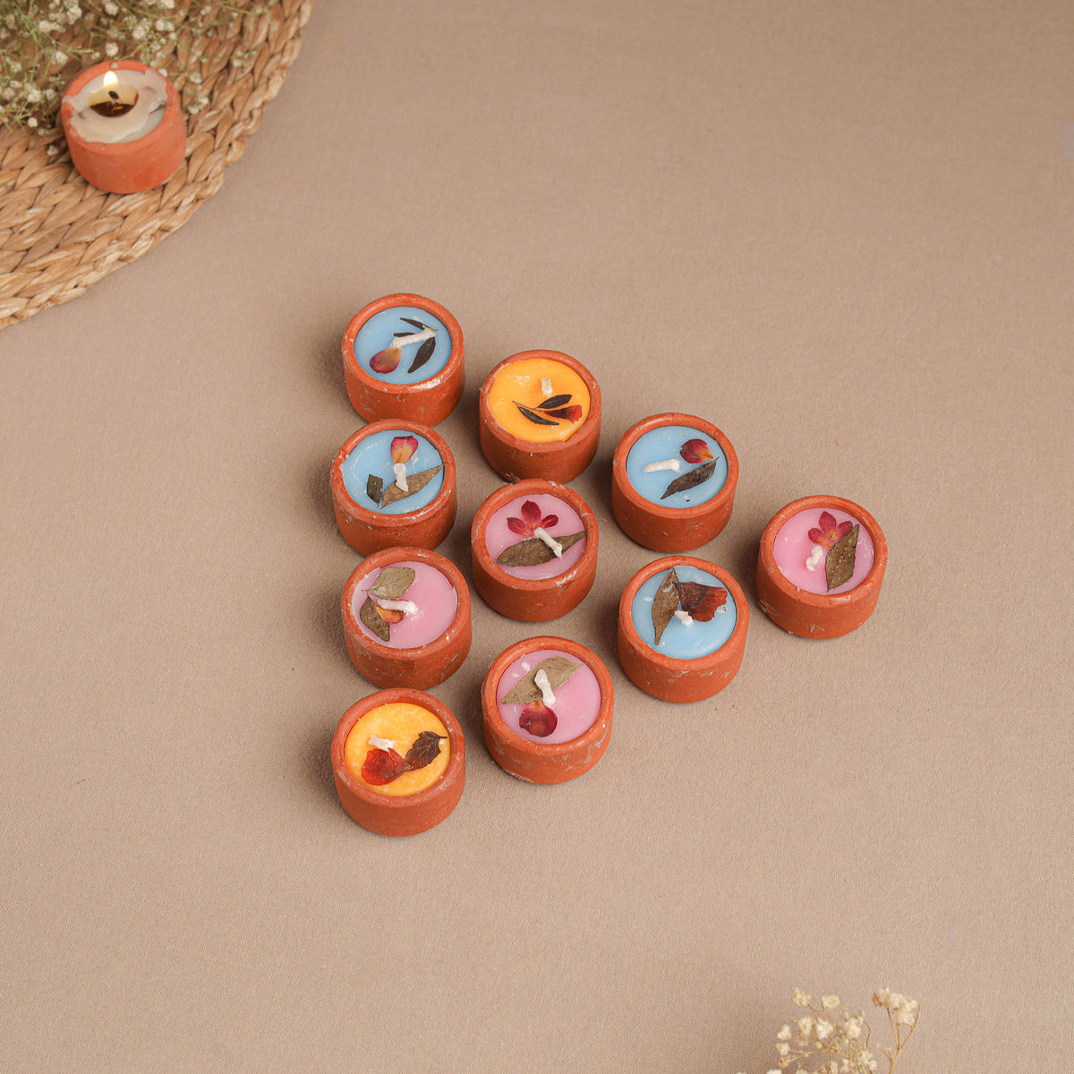 Sri Aurobindo Ashram Ball Clay Diya with Wax (Set of 10) 11
