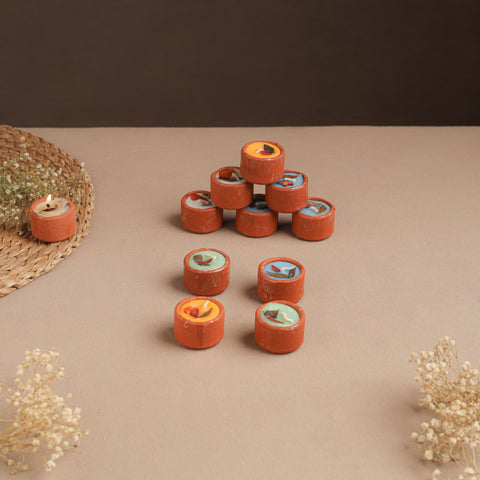 Sri Aurobindo Ashram Ball Clay Diya with Wax (Set of 10) 12