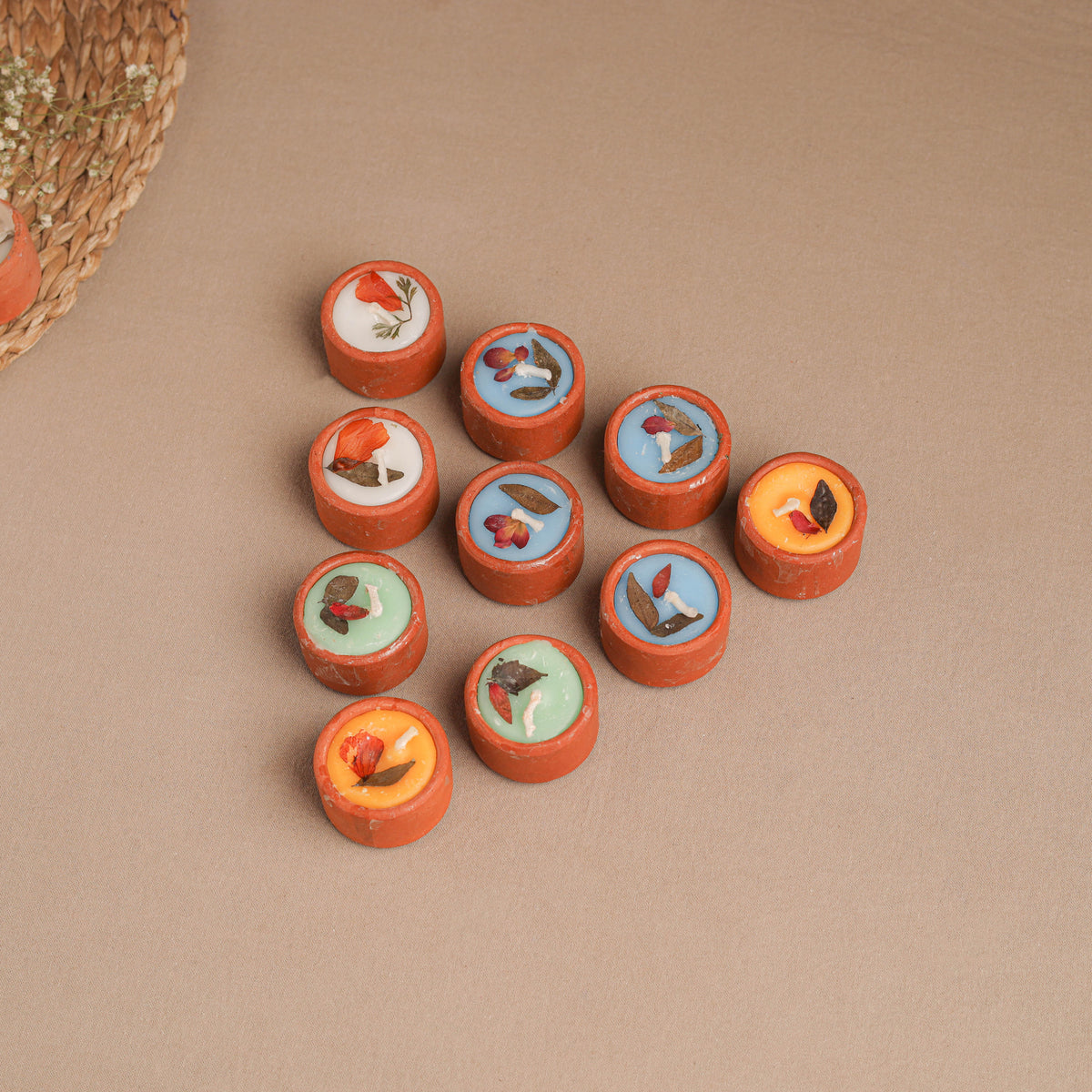 Sri Aurobindo Ashram Ball Clay Diya with Wax (Set of 10) 12