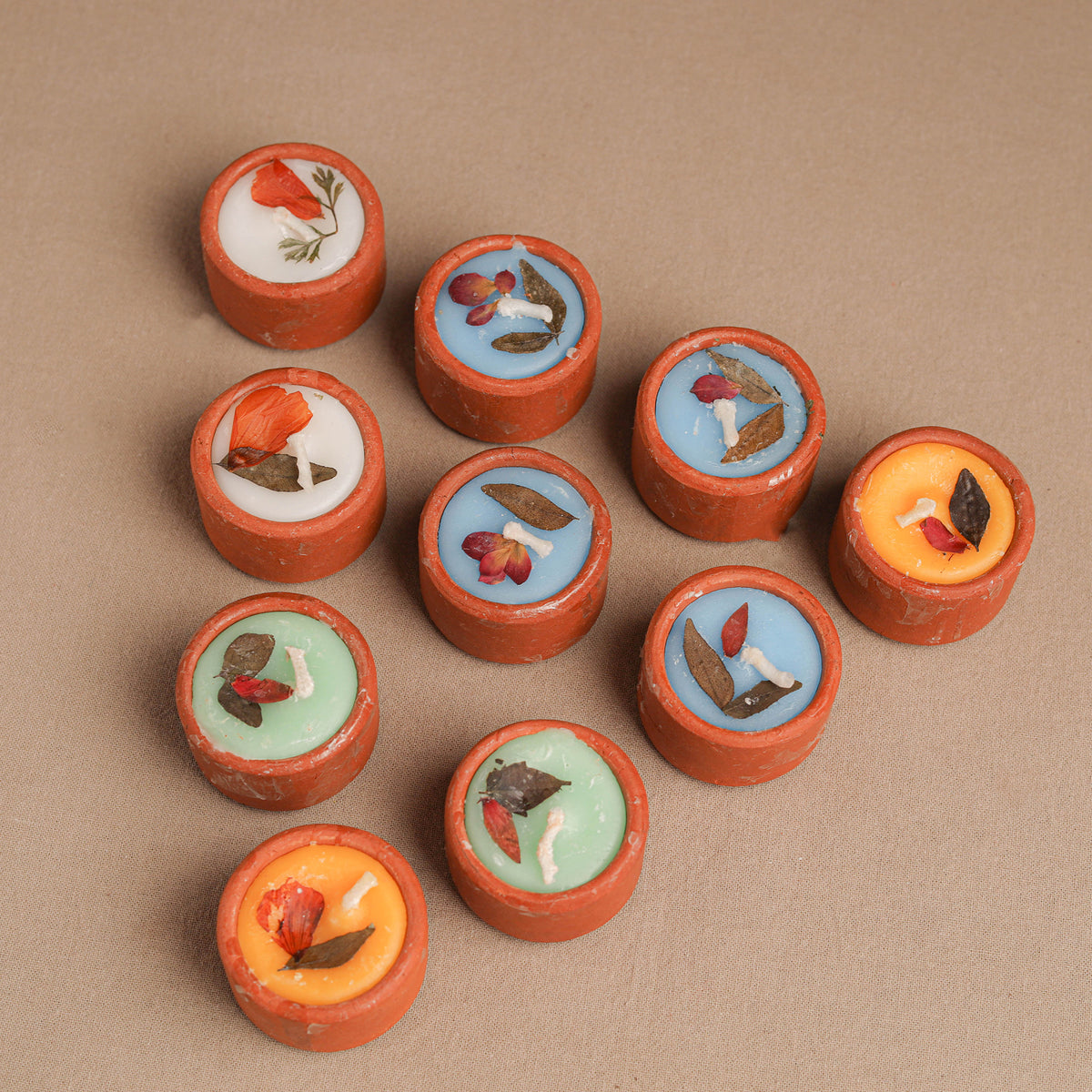 Sri Aurobindo Ashram Ball Clay Diya with Wax (Set of 10) 12