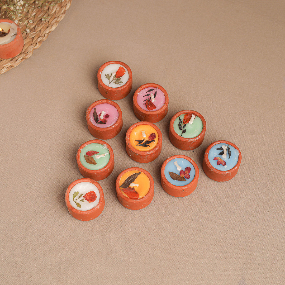 Sri Aurobindo Ashram Ball Clay Diya with Wax (Set of 10) 13