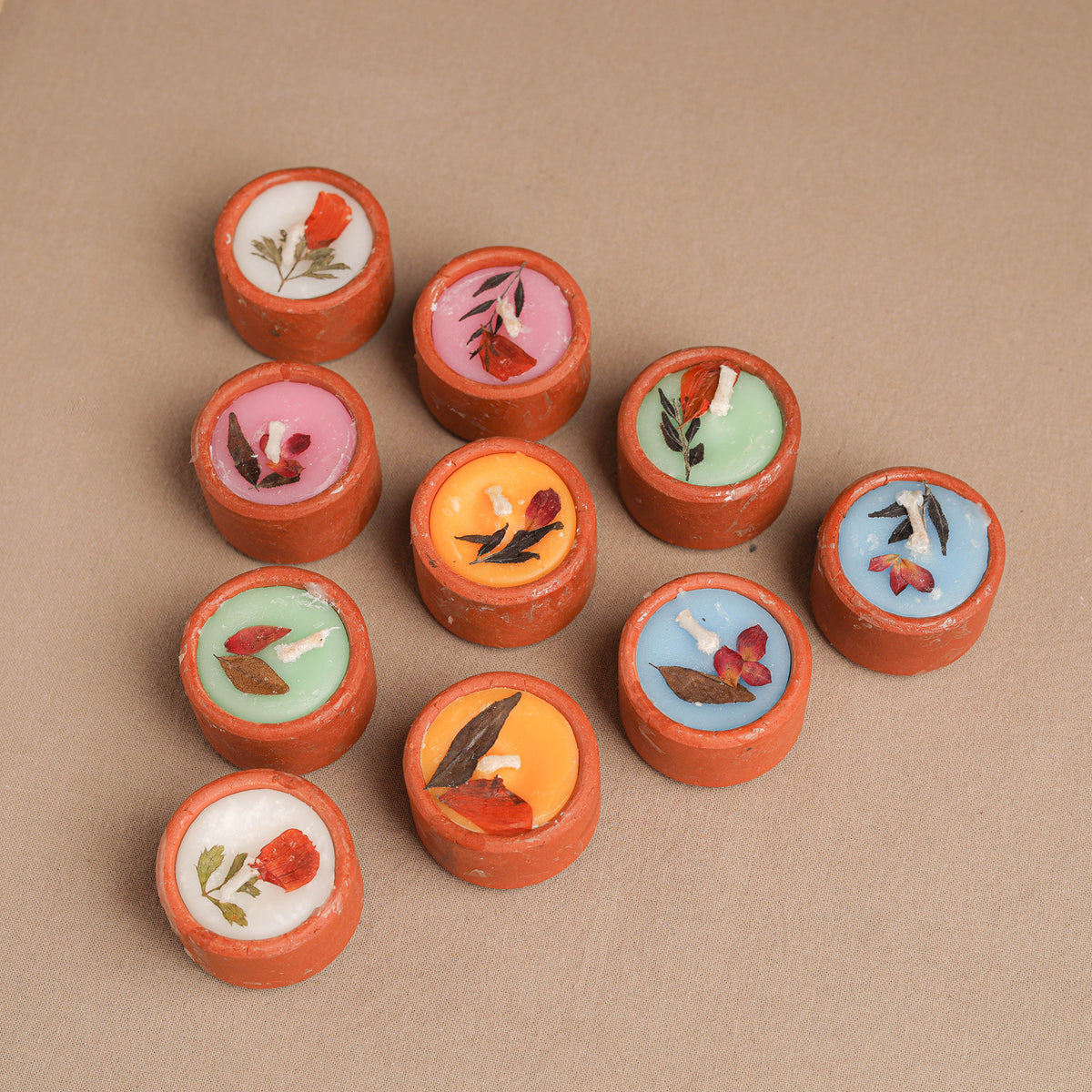 Sri Aurobindo Ashram Ball Clay Diya with Wax (Set of 10) 13