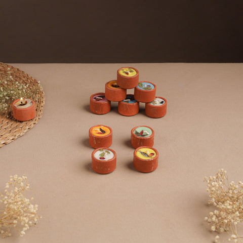Sri Aurobindo Ashram Ball Clay Diya with Wax (Set of 10) 14