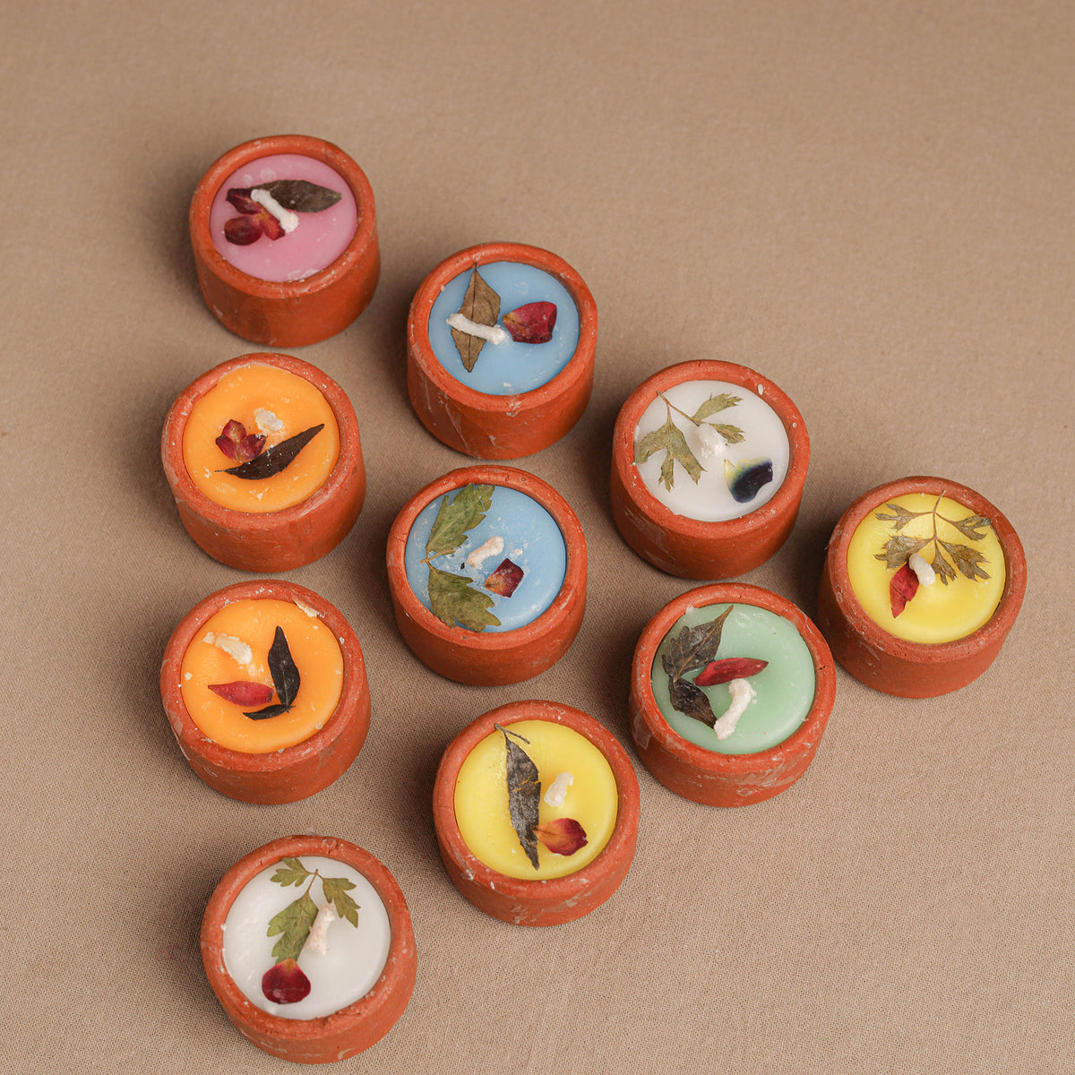 Multicolor - Sri Aurobindo Ashram Ball Clay Diya with Wax (Set of 10) 14