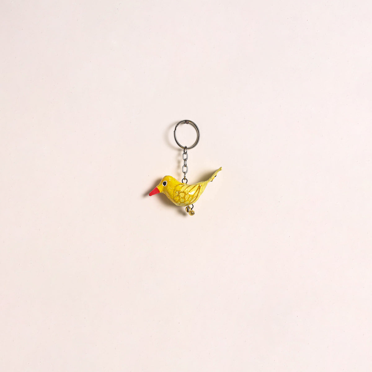 Yellow - Bird Handmade Paper Mache Keychain 07
