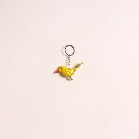 Yellow - Bird Handmade Paper Mache Keychain 07