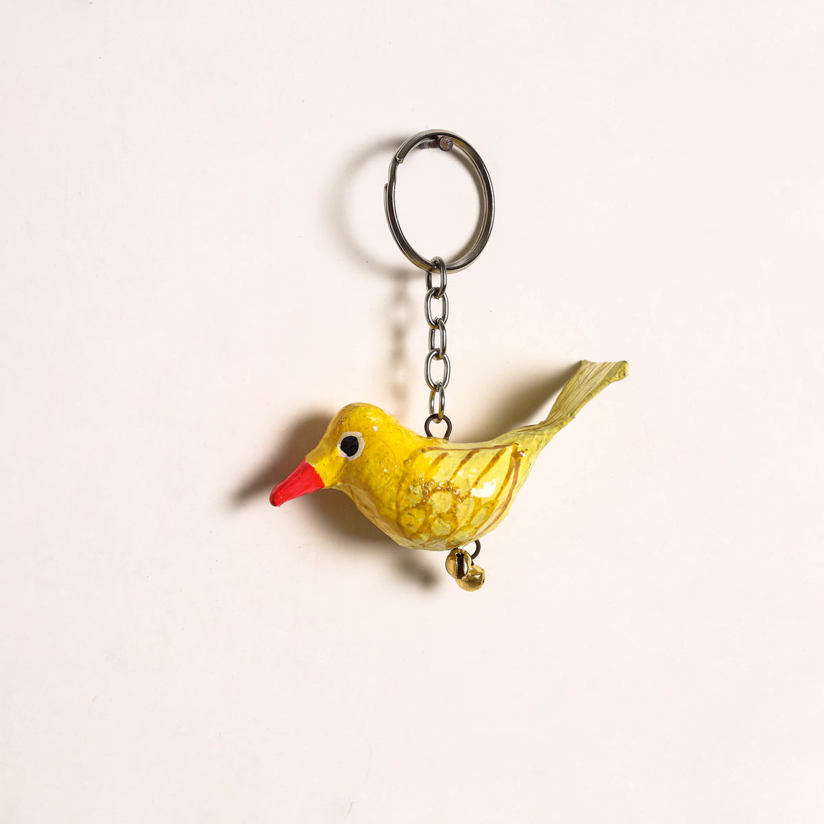 Yellow - Bird Handmade Paper Mache Keychain 07