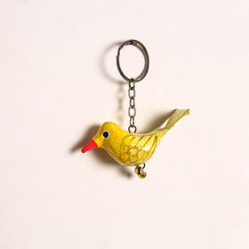 Yellow - Bird Handmade Paper Mache Keychain 07