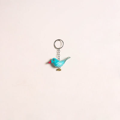 Blue - Bird Handmade Paper Mache Keychain 01