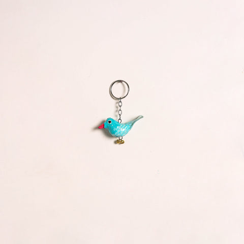 Blue - Bird Handmade Paper Mache Keychain 01