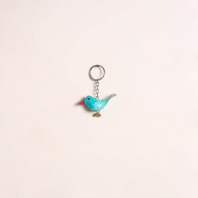 Blue - Bird Handmade Paper Mache Keychain 01