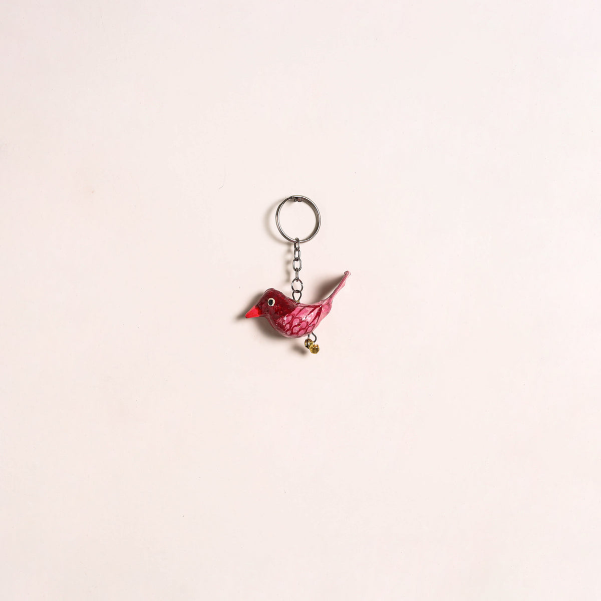 Red - Bird Handmade Paper Mache Keychain 02
