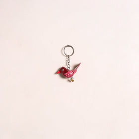 Red - Bird Handmade Paper Mache Keychain 02
