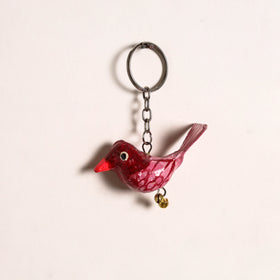 Red - Bird Handmade Paper Mache Keychain 02
