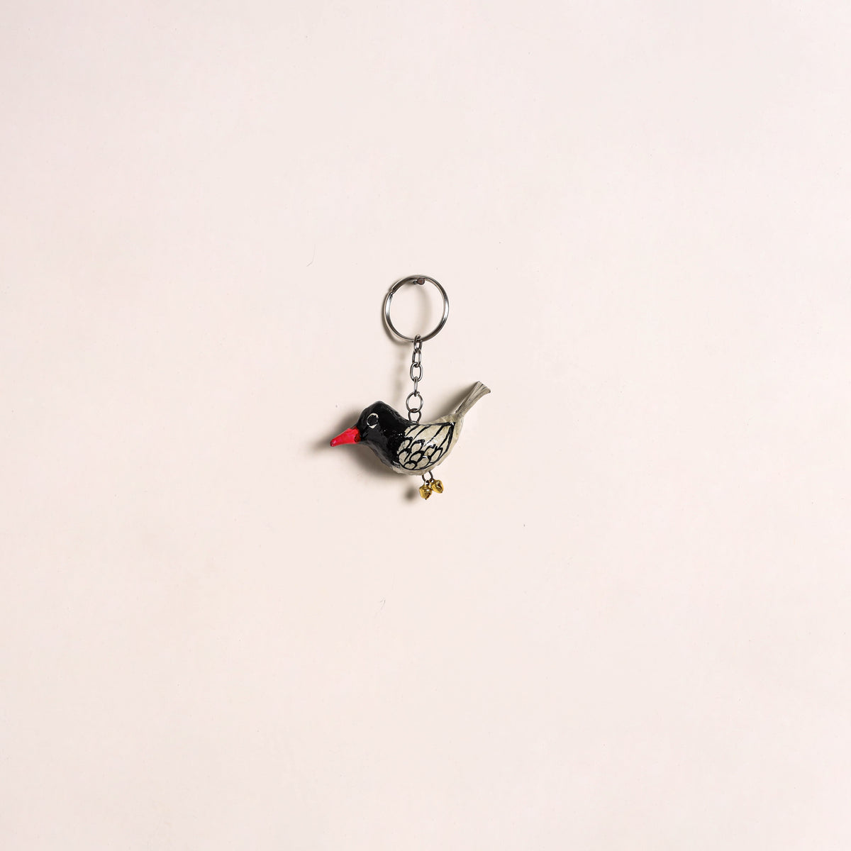 Black - Bird Handmade Paper Mache Keychain 03