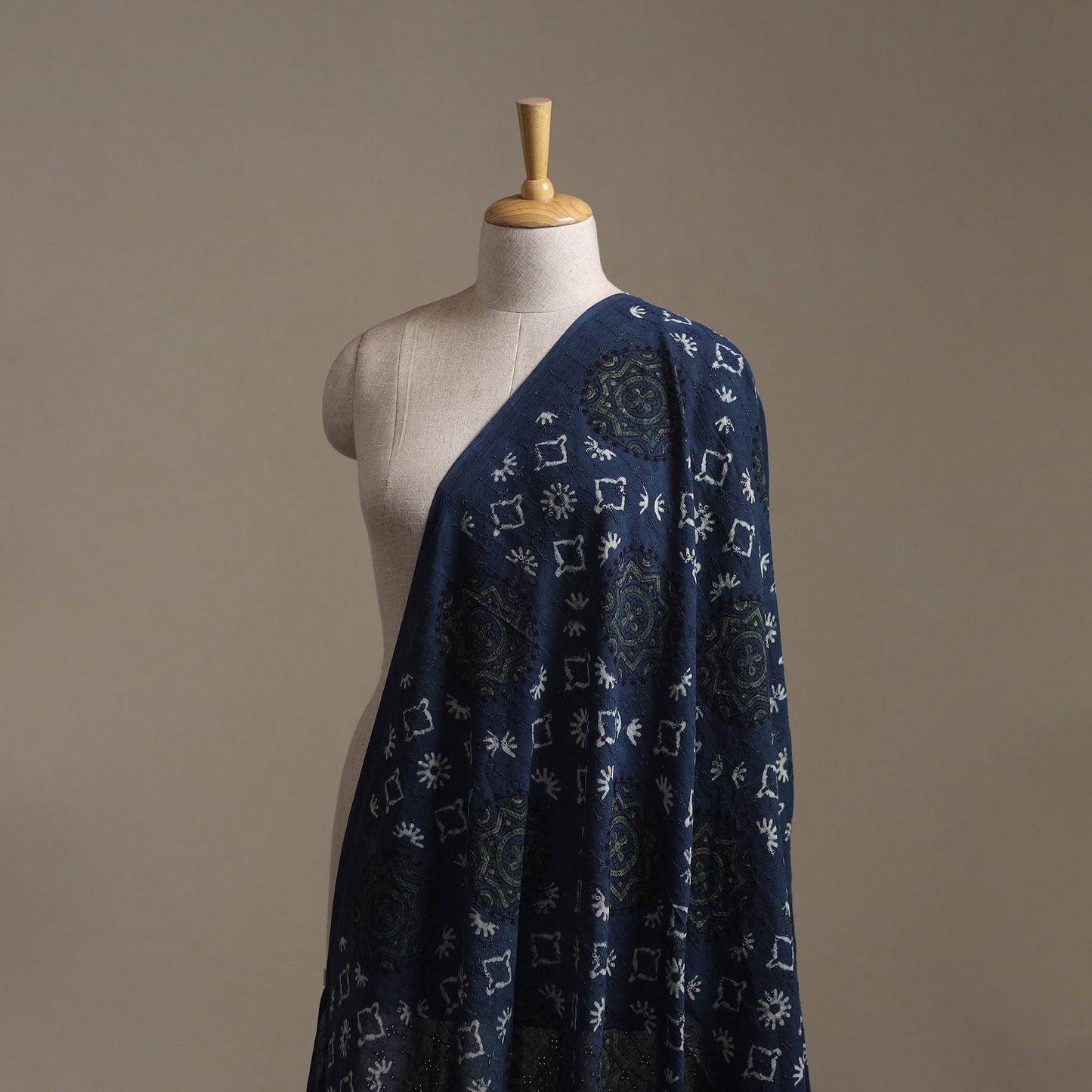 Blue - Hakoba Hand Block Ajrakh Print Natural Dyed Cotton Fabric 72