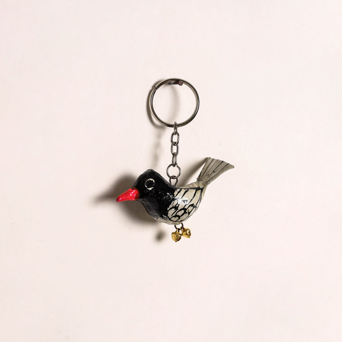 Black - Bird Handmade Paper Mache Keychain 03