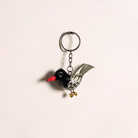Black - Bird Handmade Paper Mache Keychain 03