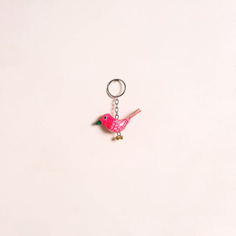 Pink - Bird Handmade Paper Mache Keychain 04