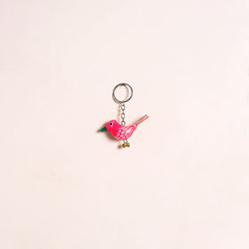 Pink - Bird Handmade Paper Mache Keychain 04