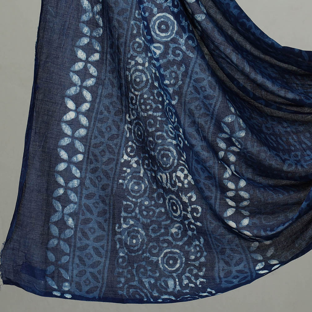 Blue - 3pc Cotton Indigo Bagru Print Dress Material Set 02