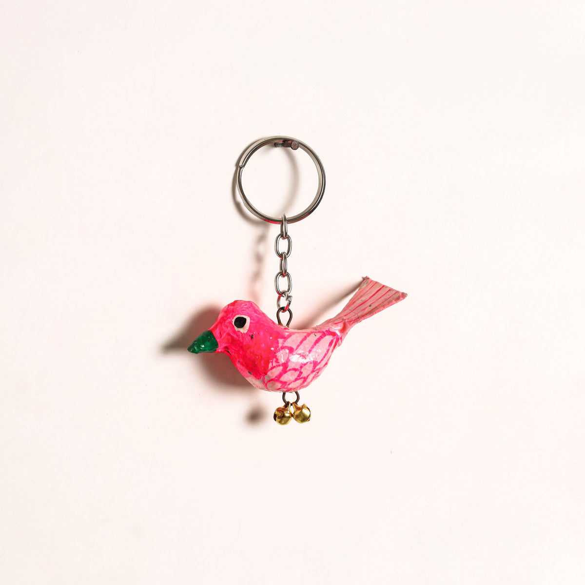 Pink - Bird Handmade Paper Mache Keychain 04