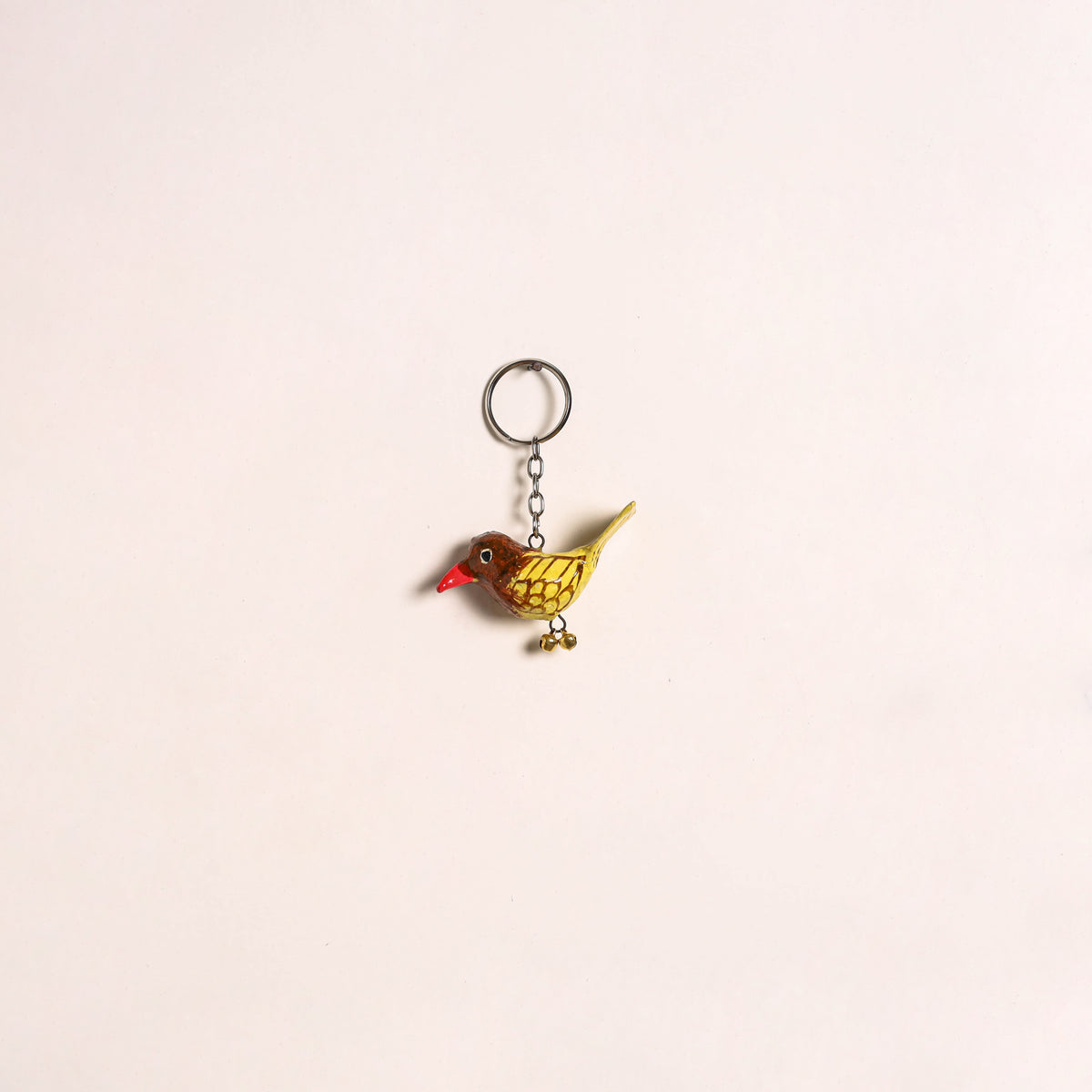 Yellow - Bird Handmade Paper Mache Keychain 06