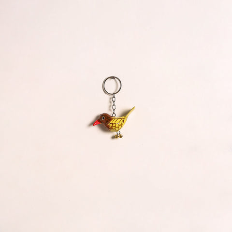 Yellow - Bird Handmade Paper Mache Keychain 06