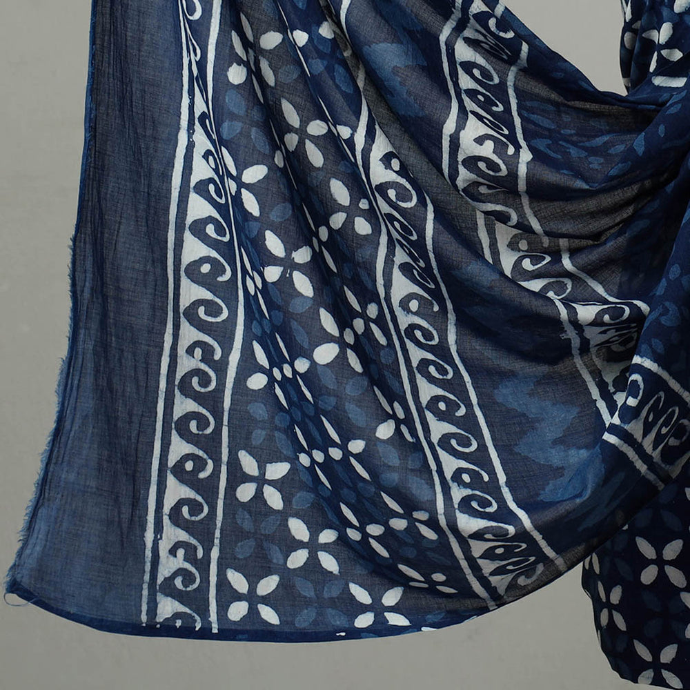 Blue - 3pc Cotton Indigo Bagru Print Dress Material Set 03