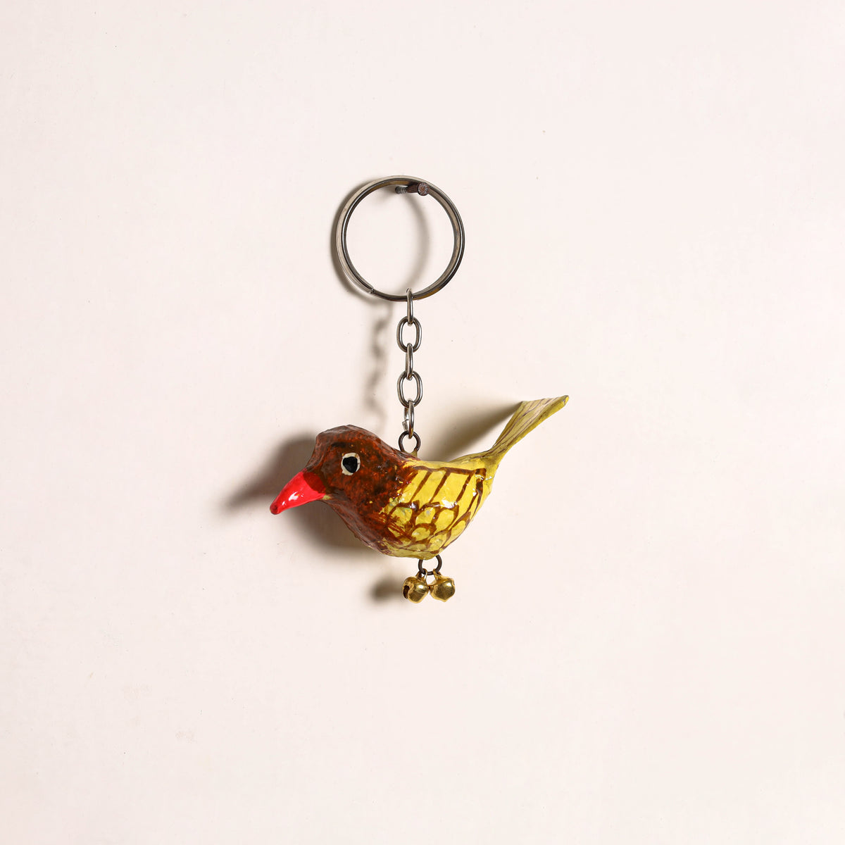Yellow - Bird Handmade Paper Mache Keychain 06