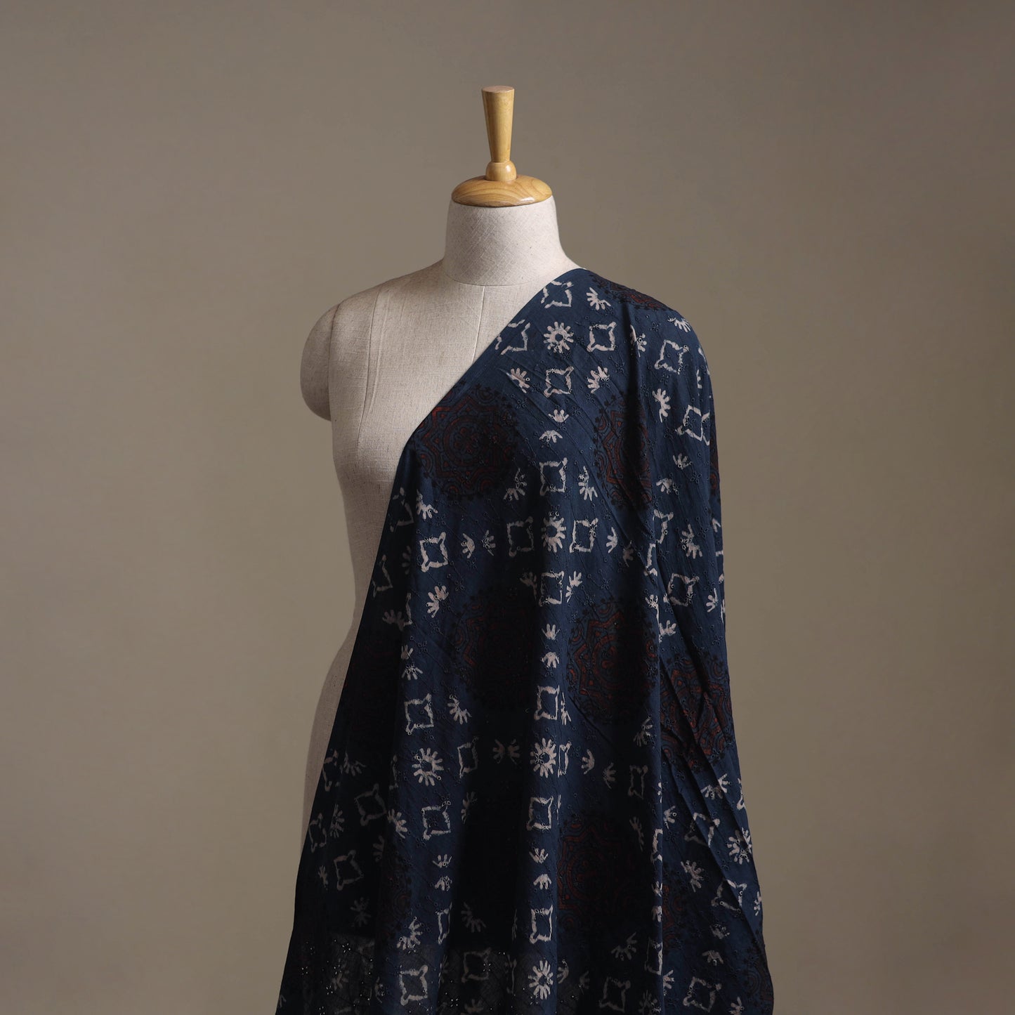 Blue - Hakoba Hand Block Ajrakh Print Natural Dyed Cotton Fabric 75
