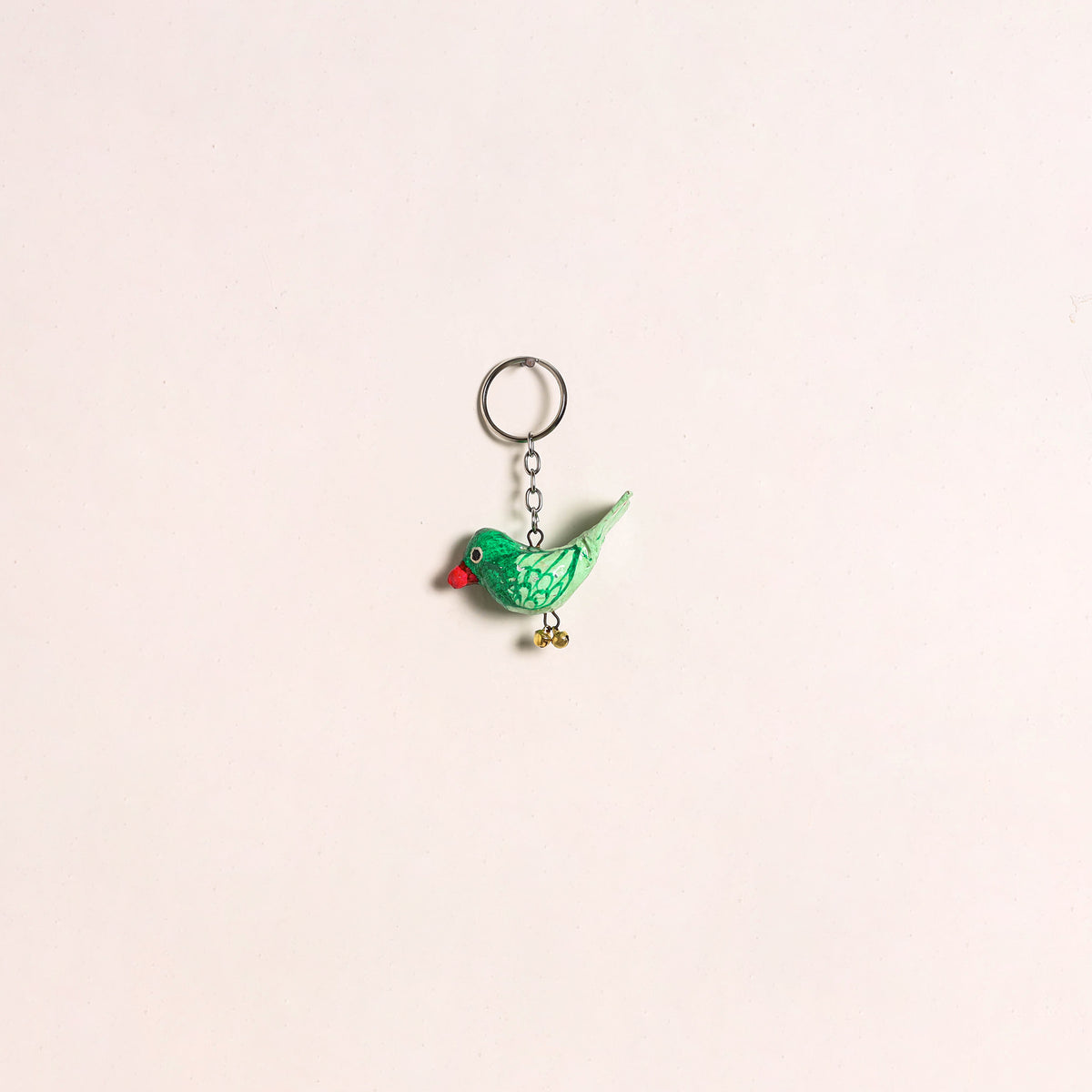 Green - Bird Handmade Paper Mache Keychain 08