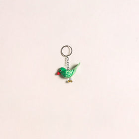 Green - Bird Handmade Paper Mache Keychain 08