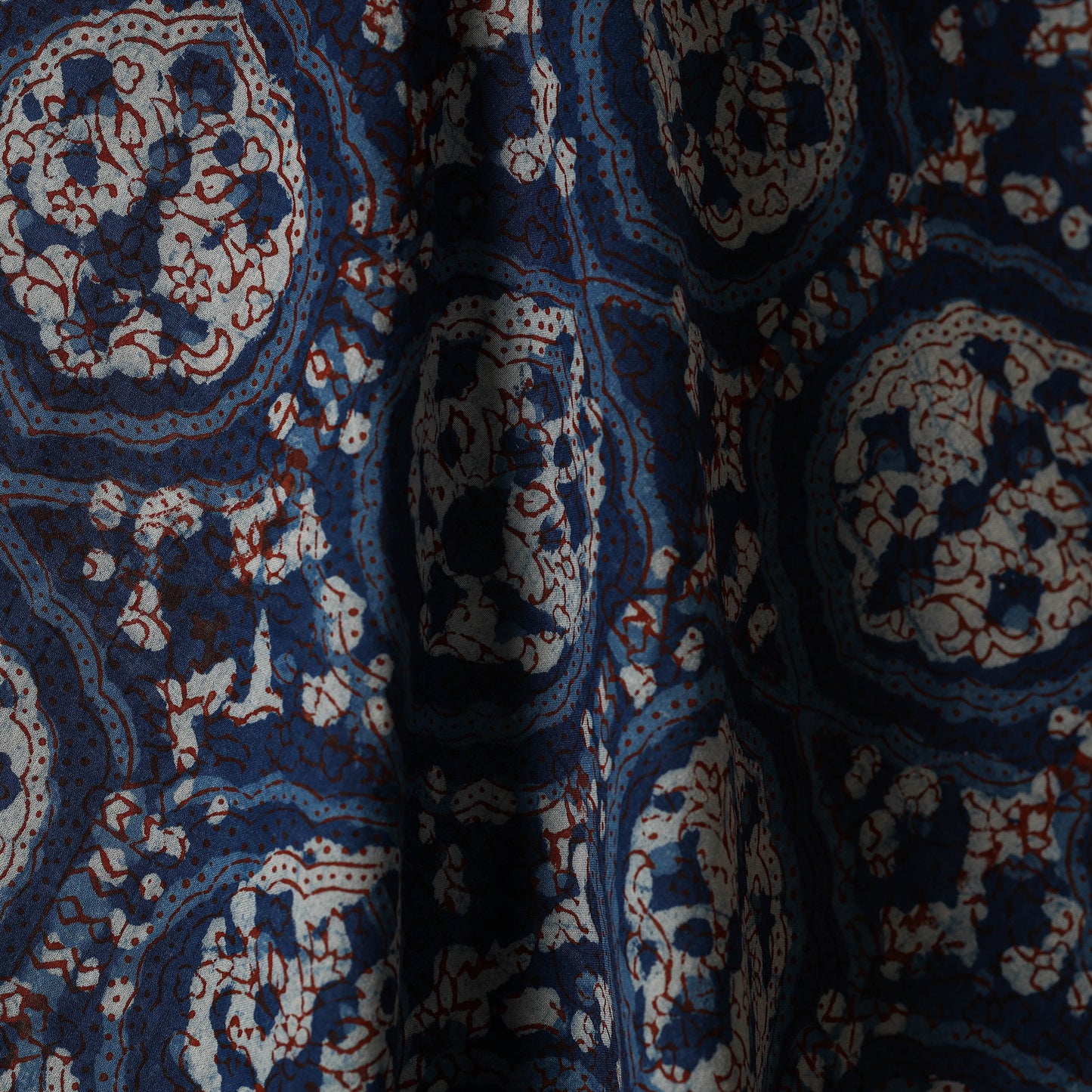 Blue - natural dyed cotton nandana fabric 02 - handcrafted