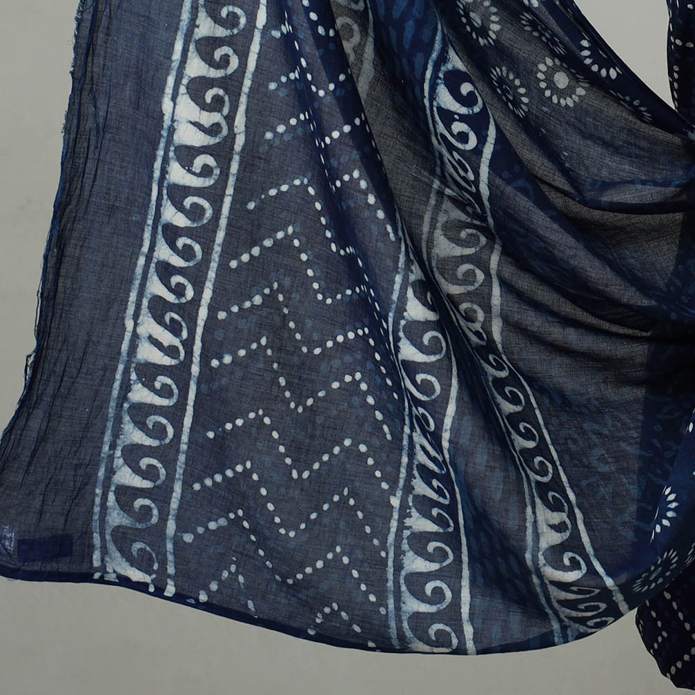 Blue - 3pc Cotton Indigo Bagru Print Dress Material Set 10