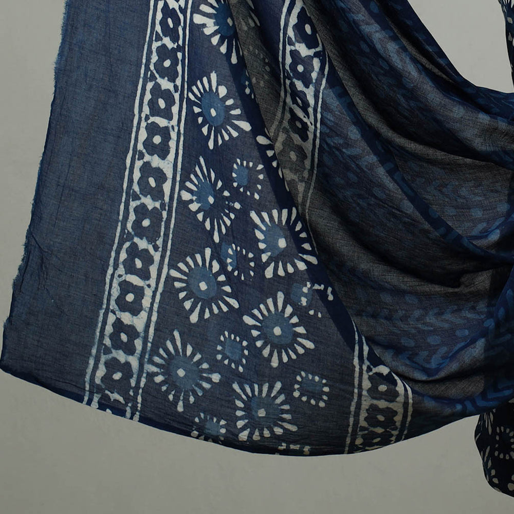 Blue - 3pc Cotton Indigo Bagru Print Dress Material Set 15