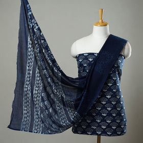  Indigo Cotton Bagru Print Dress Material Set 
