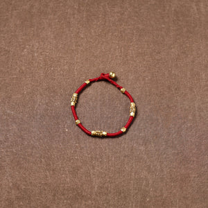 Red - Tribal Odisha Dokra Beads Threadwork Anklet 04