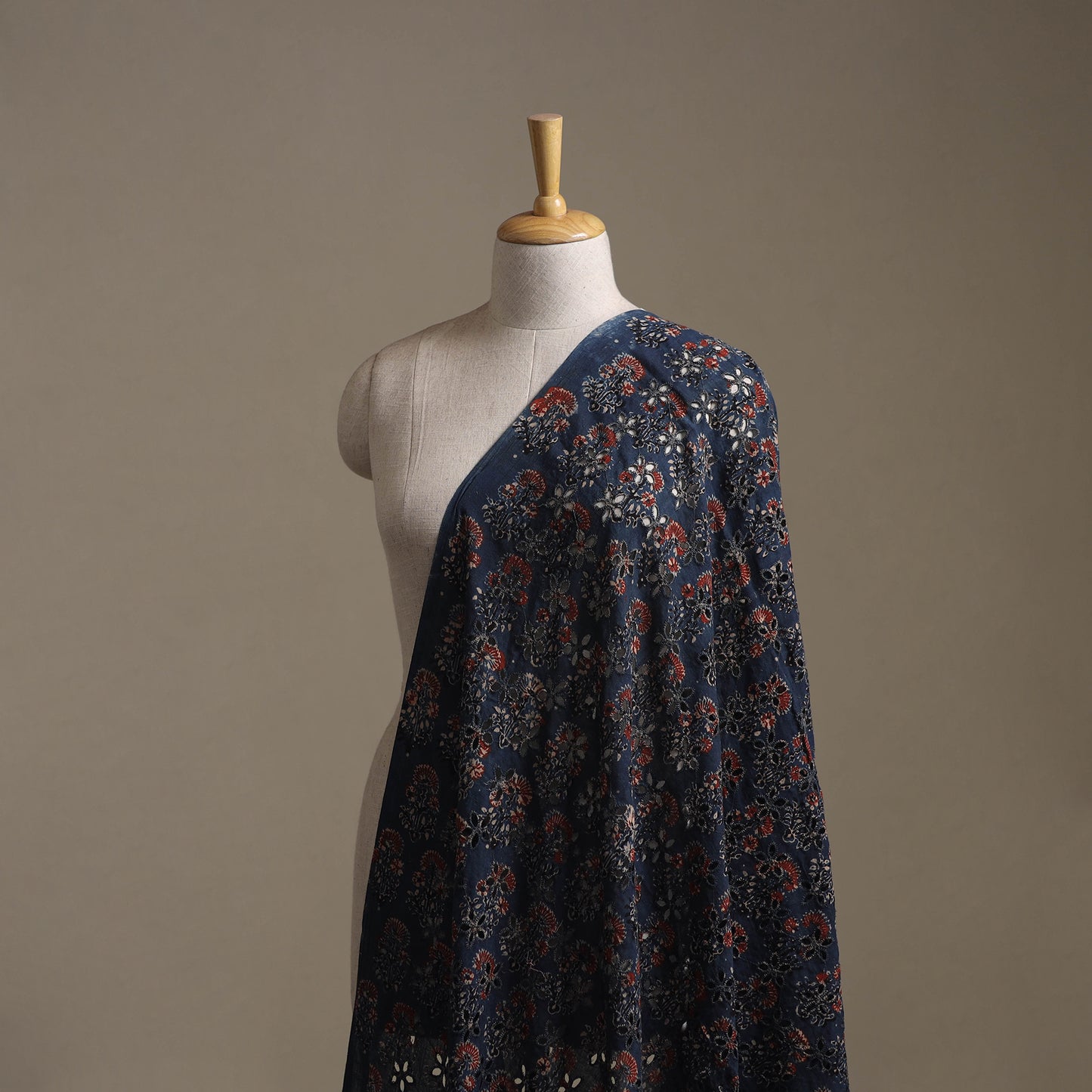 Blue - Hakoba Hand Block Ajrakh Print Natural Dyed Cotton Fabric 95