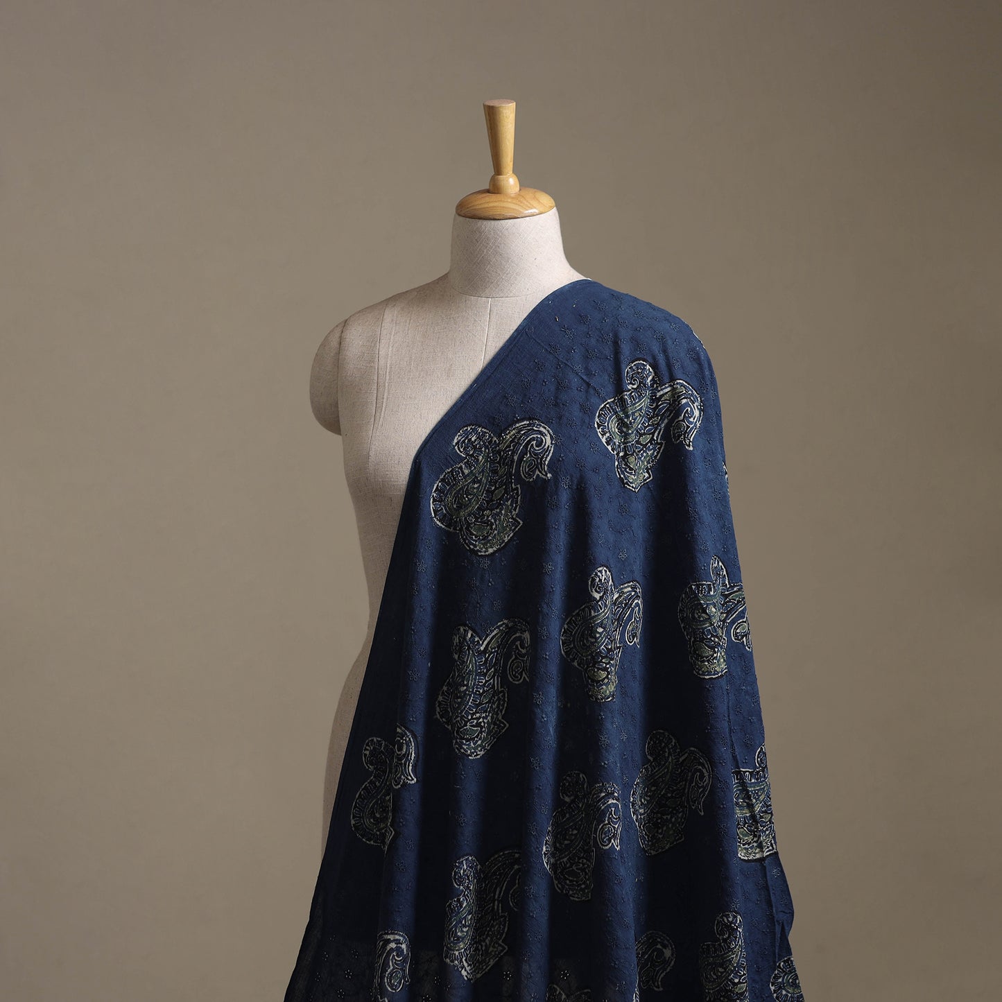 Blue - Hakoba Hand Block Ajrakh Print Natural Dyed Cotton Fabric 100