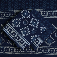 Blue - 3pc Cotton Indigo Bagru Print Dress Material Set 15