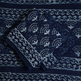  Indigo Cotton Bagru Print Dress Material Set 