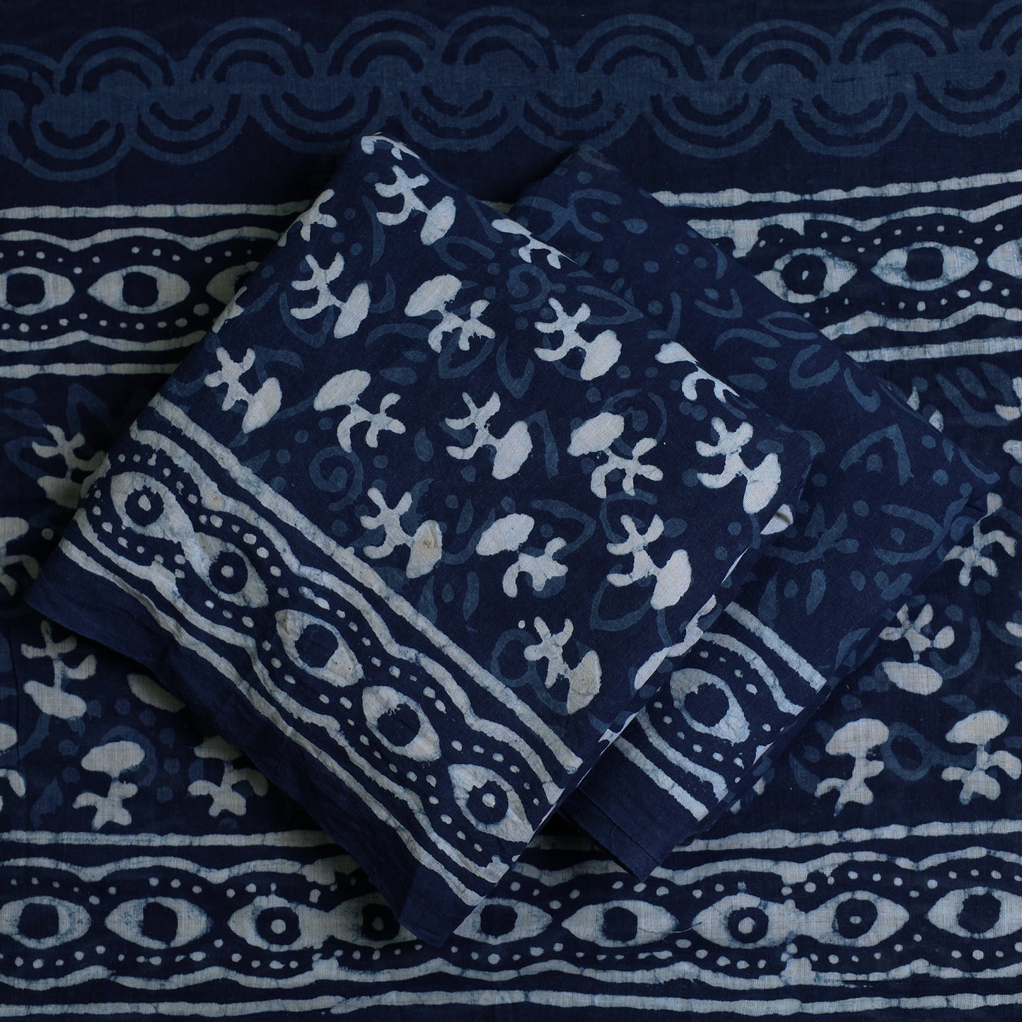 Blue - 3pc Cotton Indigo Bagru Print Dress Material Set 18