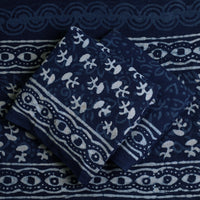 Blue - 3pc Cotton Indigo Bagru Print Dress Material Set 18