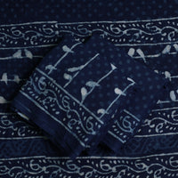 Blue - 3pc Cotton Indigo Bagru Print Dress Material Set 20