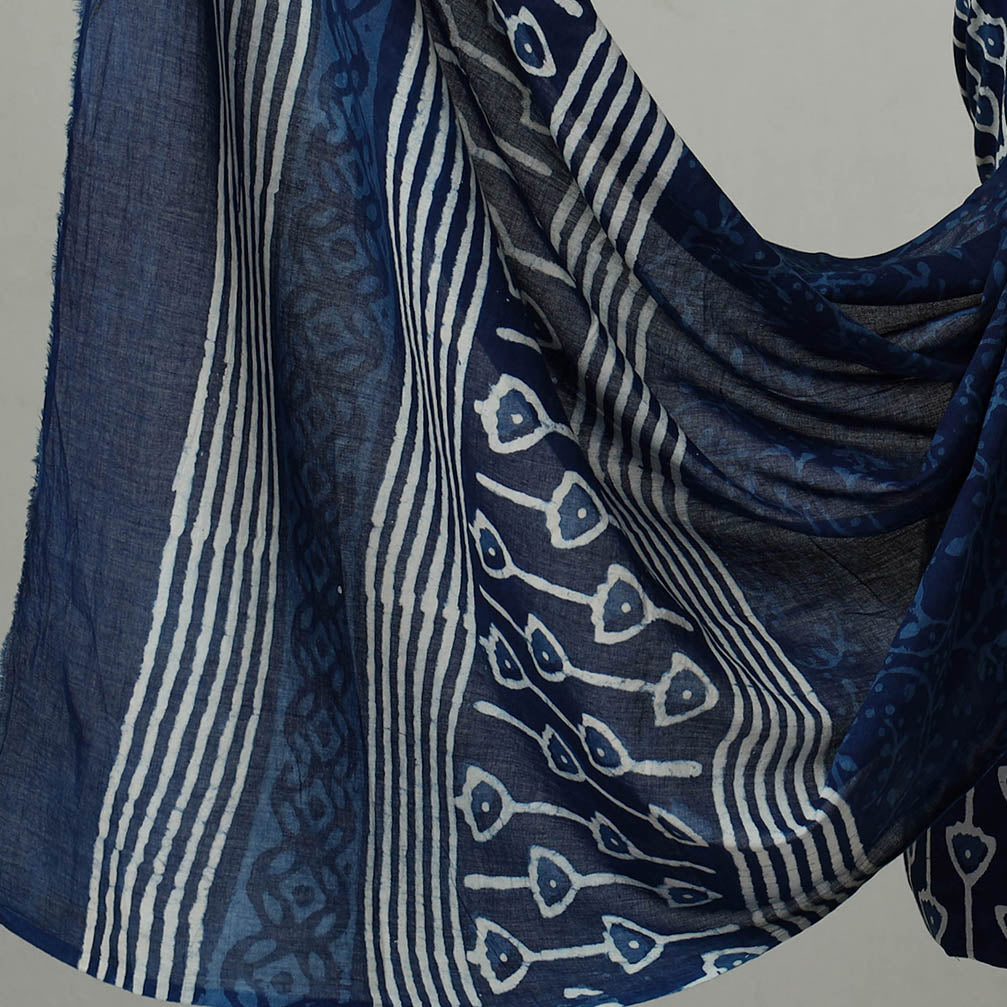 Blue - 3pc Cotton Indigo Bagru Print Dress Material Set 22