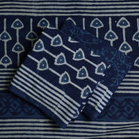 Blue - 3pc Cotton Indigo Bagru Print Dress Material Set 22