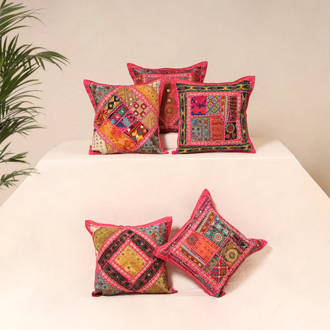 Kutch Hand Embroidered Mirror Work Cushion Cover (Set of 5) 18