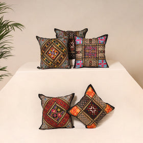Multicolor - Kutch Hand Embroidered Mirror Work Cushion Cover (Set of 5) 01