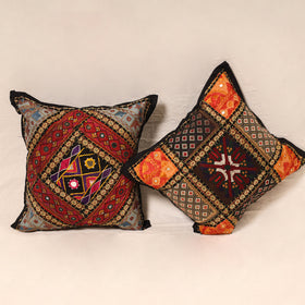 Multicolor - Kutch Hand Embroidered Mirror Work Cushion Cover (Set of 5) 01